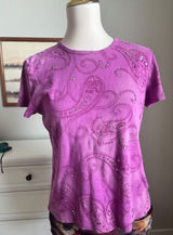 y2k Sonoma Paisley Sequin Top Womens Large Purple Short Sleeve Tee Photo 0