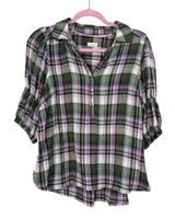 Pilcro Green Purple Plaid Henley Blouse Womens S Casual Fall Shirt Ruffled Boho Photo 0
