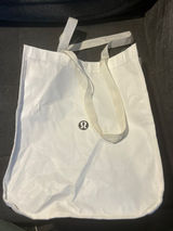 Lululemon Reusable Shopping Tote Bag White Black Logo Snap Closure Small Medium Photo 0