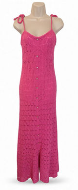 Taelynn Duchessa Pink Knit Maxi Dress Medium Lace Crochet Adjustable Straps NWT Photo 0