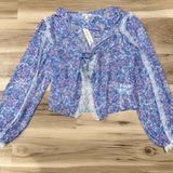 NEW For Love & Lemons Floral Lace Tie Blouse Top Blue Purple Women’s Small Photo 0