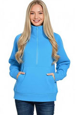 Zenana Half Zip Fleece Sweatshirt with kangaroo Pocket‎ Photo 0