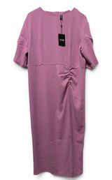 Stylewe Mauve Pink Ruched Side Slit Midi Dress NWT 2XL Elbow Sleeve Puff Pleat Photo 0