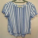 Cloth & Stone Anthropologie Blue And White Striped Frayed Hem Top Sz S Photo 0