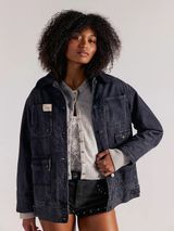 FP We The Free Sweet Talk Denim Barn Coat Black Extra Small New With Tags Photo 0