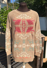 Lauren Ralph Lauren Women’s Cotton Linen Blend Aztec Southwest Sweater Size M Photo 0