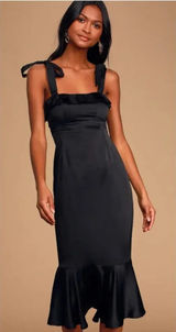 Lulus Black Tie Optional Satin Ruffled Midi Dress Photo 0