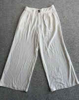 Cider Beige Linen‎ Blend Wide Leg Trousers Pleated High Waist Pants Large Photo 0