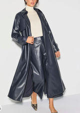 Jason Wu Navy Blue Faux Leather Trench Coat XS Double Breasted Designer $515 Photo 0