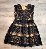 Blu Pepper Medium M Black Lace Nude Illusion Dress Womens Flounce Formal Photo 0
