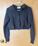 Wilfred Cardigan Women‎ Size M Dark Grey 100% Merino Wool Cropped Ribbed Polo Photo 0