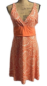 Patagonia Margot Athleisure Dress Orange White‎ Organic Cotton V-Neck Medium Photo 0