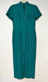 Dana Buchman Silk Teal Green Mandarin Collar Sheath Midi Dress Size 6 32820212 Photo 0