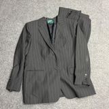 Lauren Ralph Lauren Womens 16 Wool Pinstripe Pant Suit Charcoal Grey 2 Piece Set Photo 0