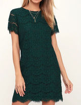 Lulus Lace Mini Dress Dark Green Short‎ Sleeve Sheath Scalloped Hem Size M Photo 0