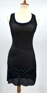 BCBGMaxAzria Etania Mesh Tank Dress Black Raw Hem Mini Bodycon Cover up Beachy S Photo 0
