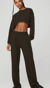 Alo Yoga 2 Piece Set - Cropped Tailored Crew Neck & Tailored Sweatpant Espresso Photo 0
