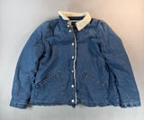 J.Crew Jeans Denim Sherpa Lined Jacket Blue Medium Wash Snap Front Womens Large Photo 0