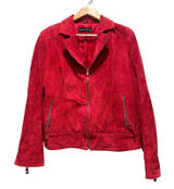 Pamela McCoy Vintage Genuine Leather‎ Suede Red Zip Jacket Size Medium Photo 0