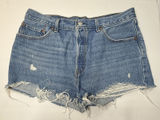 Levi's 501 Original Womens Denim Short Distressed Raw Edge Blue Jean Size W33 Photo 0