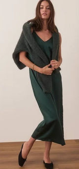 Marine Layer Dark Green Evergreen Satin Slip Midi Dress M Photo 0