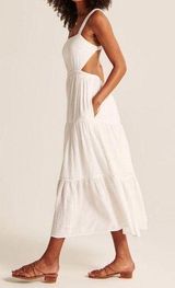 Abercrombie and Fitch linen blend tiered mid dress with stretchy straps Photo 0