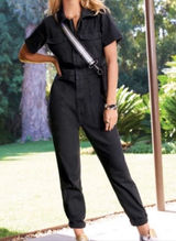 Good American Short Sleeve Denim Jumpsuit Size 0 Photo 0