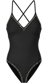 Juicy Couture Women Large One Piece Swimsuit Black Studded Strappy Back New Photo 0