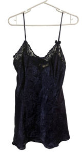 Victoria's Secret Slip Dress Vintage Jacquard Navy Blue Lace Trim Large Coquette Photo 0