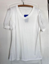 V Neck Short‎ Sleeve Puff Sleeve White Blouse Womans L Casual Loose Shirts Photo 0