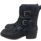 Lucky Brand Katriny Black Leather Triple Buckle Moto Boots Square Toe 7.5M EUC Photo 0