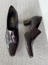 Vintage Franco Sarto Dark Brown Croc Embossed Faux Leather Block Heels Shoes 10 Photo 0