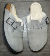Birkenstock Boston Shearling Lined Gray Suede Slip On Clogs Women’s Shoe Size 9 Photo 0