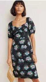 Anthropologie Scarletta Sweetheart Neckline Puff Sleeve Floral Dress 2 Black Photo 0