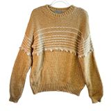 Elsamanda Italy Alpaca Wool Blend Chunky Knit Sweater Tan White Stripe Large‎ L Photo 0