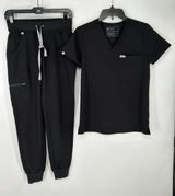 FIGS Scrub Set One Pocket Catarina Top Womens XXS Black Zamora Jogger Pants Photo 0