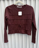 NWT Altar’d State Stevie Ruffle Trim Sweater Medium Chocolate Brown Bow Knit Photo 0