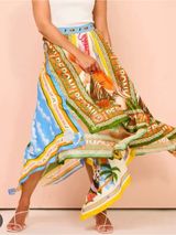 Rosa Clothing Colorful Resort Printed High Waist Handkerchief Hem Boho Skirt L Photo 0