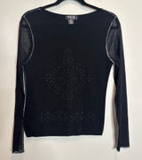Unique Vintage VTG Ypsilon Donna Black Mesh Sheer Sleeve Top Gothic Ornate Y2K Romantic Goth L Photo 0