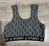 Stüssy Women Gray Crown Pattern Crop Sport Athletic Bra Size L‎ Photo 0