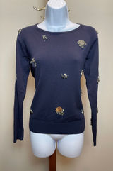 Ann Taylor Navy Knit Rhinestone Detail Long Sleeve Top Size S Photo 0