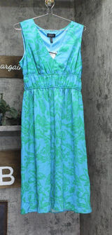 Adrianna By Adrianna Papell Neck Floral-Print Smocked-Waist Dress Blue / Green 8 Photo 0