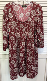 R&B Collection Floral Midi Dress‎ Size 3XL 3/4 Sleeve Scoop Burgundy/Cream Boho Photo 0