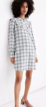 Madewell Shirt Dress Size Small Plaid Ruffle Long Sleeve‎ Button Down Western Photo 0