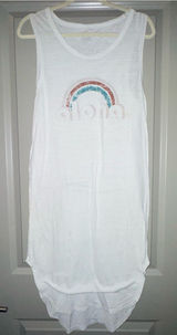 aerie White Tank Swim Coverup with Rainbow Graphic Photo 0
