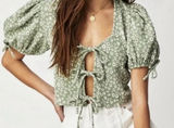 Free People Sweet Sun Crop Top Sz M Green Floral Girlcore Boho Cottagecore Chic Photo 0