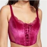 Victoria's Secret Corset Top Womens Medium Burgundy Velvet‎ Dream Angels Bustier Photo 0