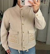 NEW Solitare Cream suede-look front pocket floral embroidered jacket Photo 0