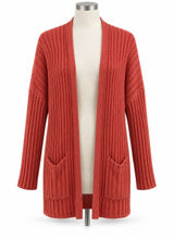 American Eagle Medium Cardigan Sweater Open Front Ribbed Coral Pink Knit Pockets Photo 0