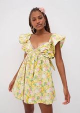 For Love & Lemons Mini Dress Floral Yellow Photo 0
